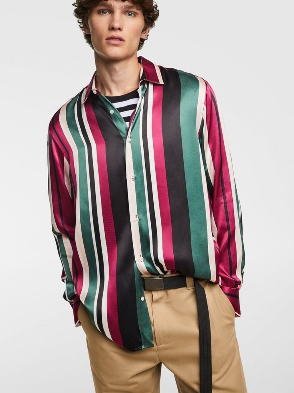 Zara Satin Multi Colour Stripe Bottom Up Dress Shirt